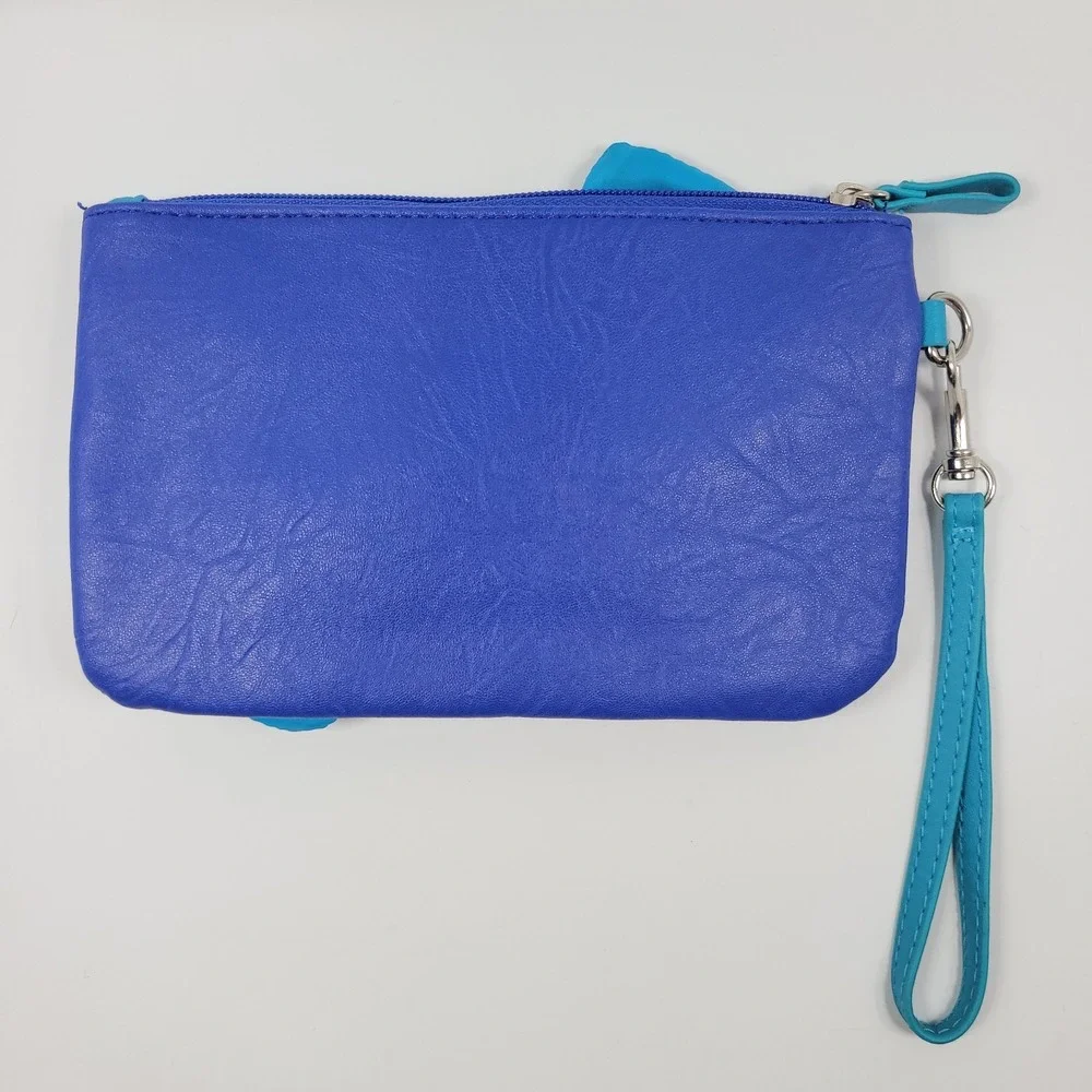 Candie's Teal Blue Bow Vegan Faux Leather Wristlet Clutch‎ Purse 90s Y2k VTG